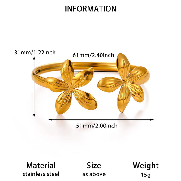 Stainless Steel Open Cuff Bracelet With Layered Flower Petal Design Electroplated Modern Minimalist Statement Jewelry