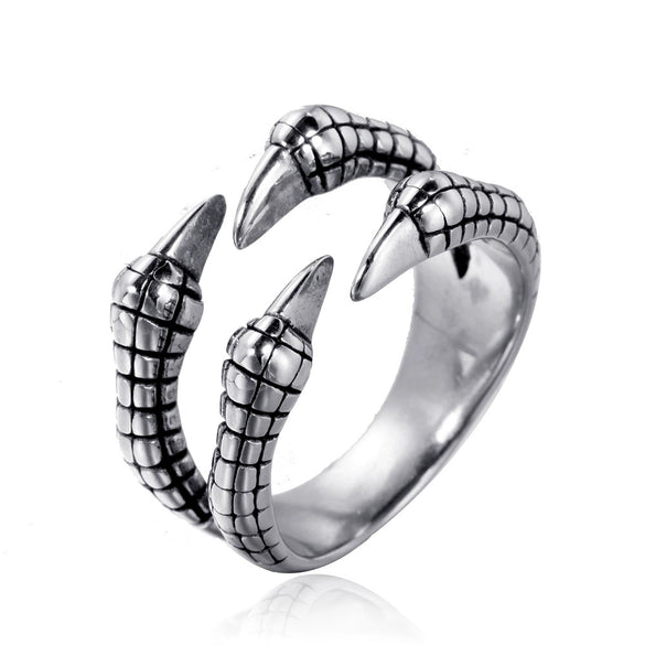 Stainless Steel Open Dragon Ring For Men Polished Geometric Lucky Statement Jewelry