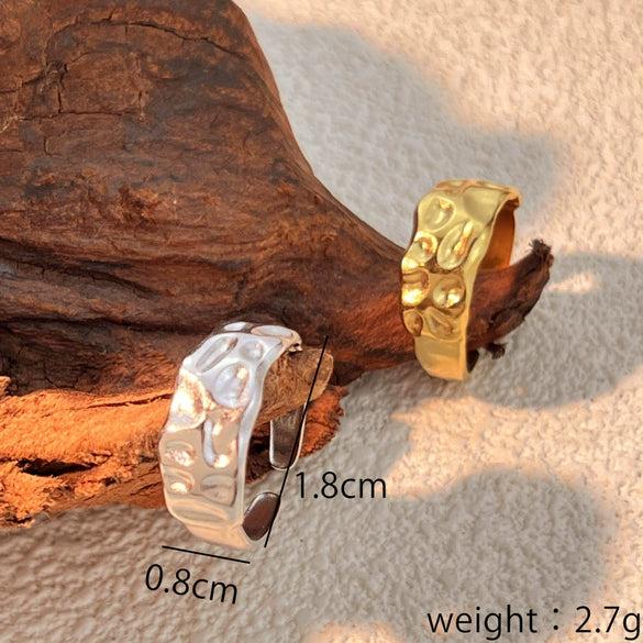 Stainless Steel Open Finger Ring And Metal Knock Pattern Bracelet With Heart Shape Natural Style Electroplating Treatment