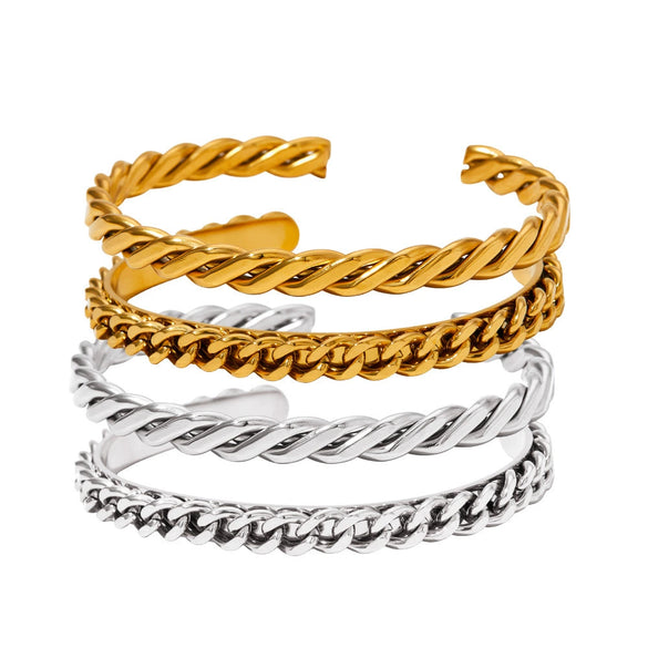 Stainless Steel Open Handmade Twist Bracelet With Vacuum Electroplating And Fine Polishing Fashion Ol Style