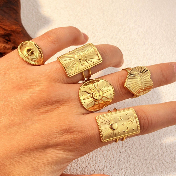 Stainless Steel Open Heart Shape Minimalist Ring With 18K Gold Plating