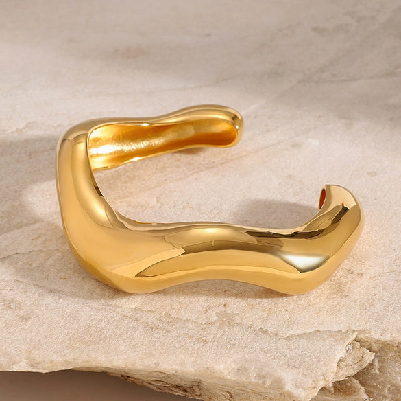 Stainless Steel Open Ring Bracelet With Geometric Style And Electroplating Treatment