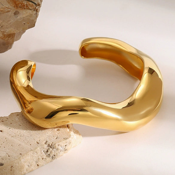Stainless Steel Open Ring Bracelet With Geometric Style And Electroplating Treatment
