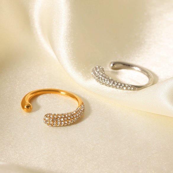 Stainless Steel Open Ring For Women Set With Diamonds Geometric Style