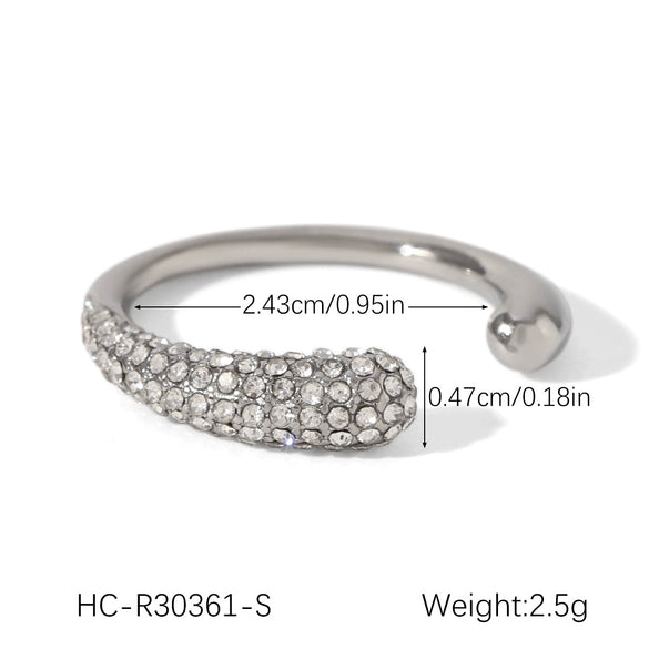Stainless Steel Open Ring For Women Set With Diamonds Geometric Style