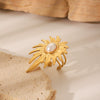 Stainless Steel Open Ring For Women With Flower And Geometric Patterns Electroplated
