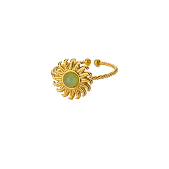 Stainless Steel Open Ring For Women With Natural Stone And 18K Gold Plated Electroplating Jewelry