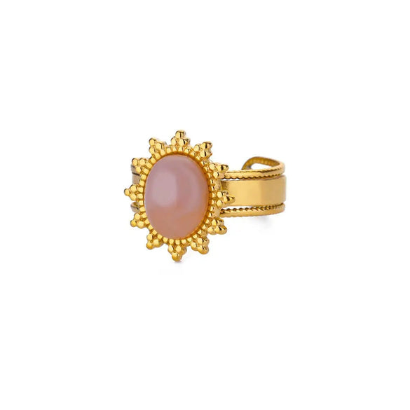 Stainless Steel Open Ring For Women With Natural Stone And 18K Gold Plated Electroplating Jewelry
