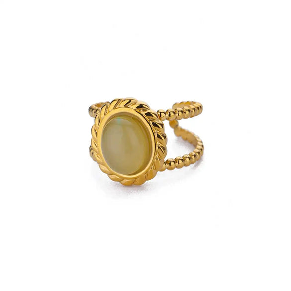 Stainless Steel Open Ring For Women With Natural Stone And 18K Gold Plated Electroplating Jewelry