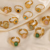 Stainless Steel Open Ring For Women With Natural Stone And 18K Gold Plated Electroplating Jewelry