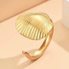 Stainless Steel Open Ring For Women With Starfish Seashell And Ginkgo Leaf Ocean Holiday Style Hand Jewelry Electroplated