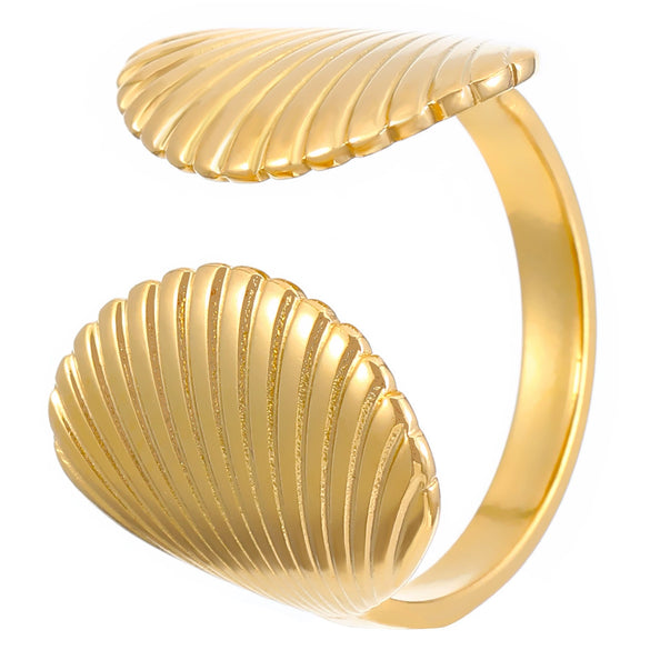 Stainless Steel Open Ring For Women With Starfish Seashell And Ginkgo Leaf Ocean Holiday Style Hand Jewelry Electroplated