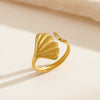 Stainless Steel Open Ring For Women With Starfish Seashell And Ginkgo Leaf Ocean Holiday Style Hand Jewelry Electroplated