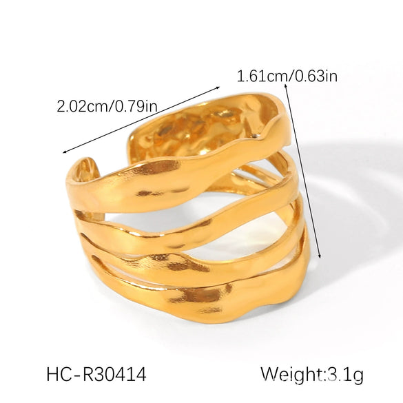 Stainless Steel Open Ring Geometric Design 18K Goldplated Hand Jewelry For Women