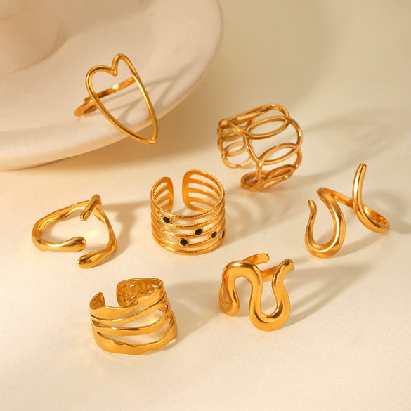 Stainless Steel Open Ring Geometric Design 18K Goldplated Hand Jewelry For Women
