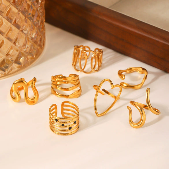 Stainless Steel Open Ring Geometric Design 18K Goldplated Hand Jewelry For Women