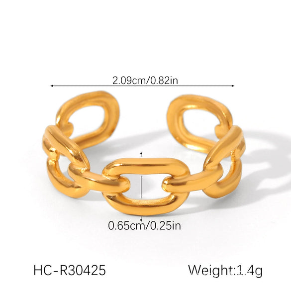 Stainless Steel Open Ring Geometric Design 18K Goldplated Hand Jewelry For Women