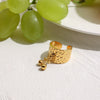 Stainless Steel Open Ring With Cherry Pendant And Geometric Hammer Pattern Electroplated Design For Women
