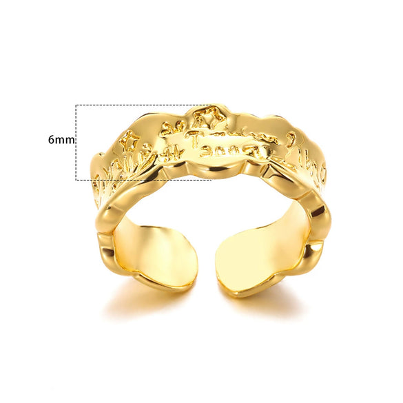 Stainless Steel Open Ring With Cross Bow Star Moon Design Electroplated Unisex Ladies Ring
