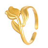 Stainless Steel Open Ring With Heart Shape Flower Leaf Letters Numbers Text Electroplated Unisex