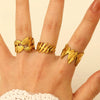 Stainless Steel Open Ring With Heart Shape Flower Leaf Letters Numbers Text Electroplated Unisex