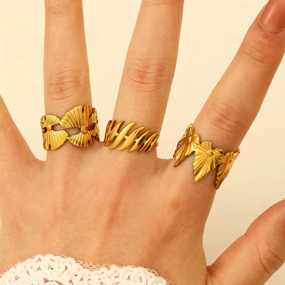 Stainless Steel Open Ring With Heart Shape Flower Leaf Letters Numbers Text Electroplated Unisex