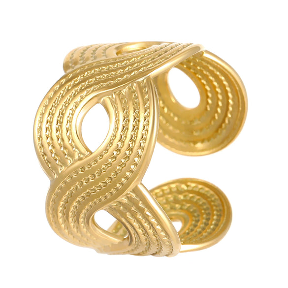 Stainless Steel Open Ring With Heart Shape Flower Leaf Letters Numbers Text Electroplated Unisex