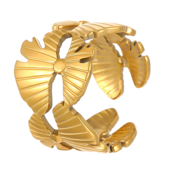 Stainless Steel Open Ring With Heart Shape Flower Leaf Letters Numbers Text Electroplated Unisex