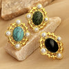 Stainless Steel Open Ring With Pearl And Heart Shape Blue Turquoise Electroplated Jewelry For Women Minimalist Style