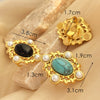 Stainless Steel Open Ring With Pearl And Heart Shape Blue Turquoise Electroplated Jewelry For Women Minimalist Style