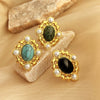Stainless Steel Open Ring With Pearl And Heart Shape Blue Turquoise Electroplated Jewelry For Women Minimalist Style