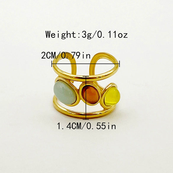 Stainless Steel Open Ring With Star Bead And Geometric Design Electroplated Ins Vintage Style