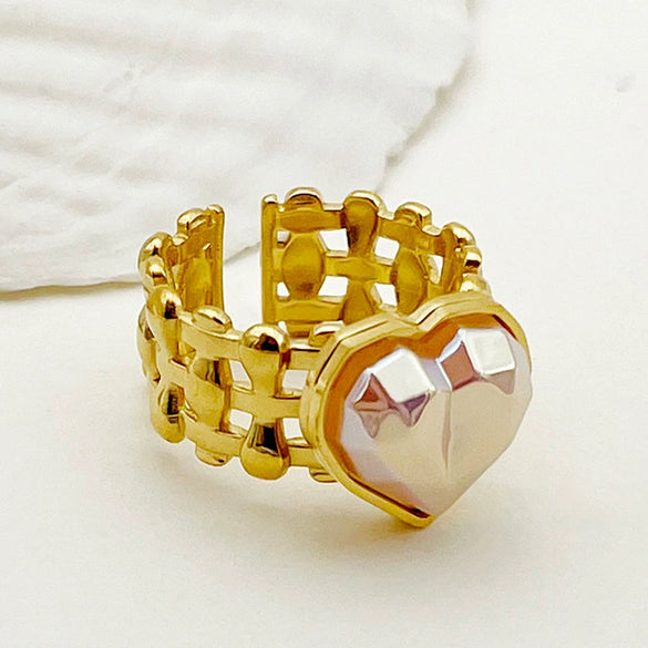Stainless Steel Open Ring With Star Bead And Geometric Design Electroplated Ins Vintage Style