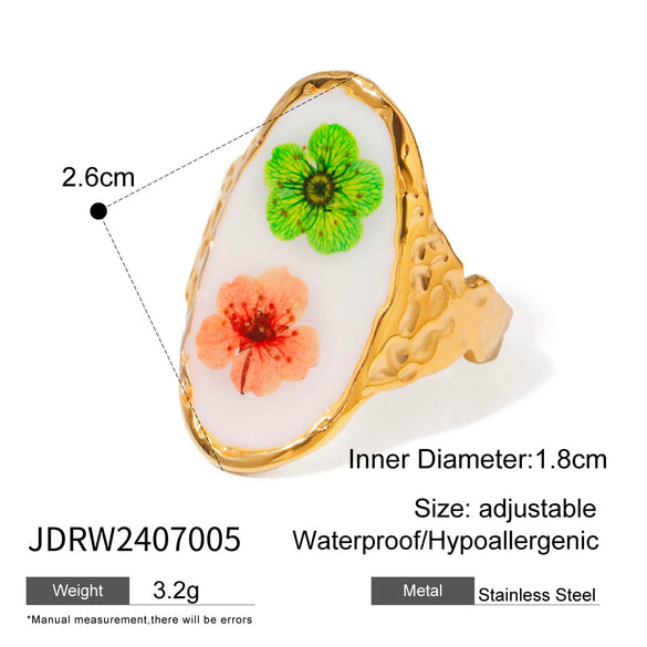 Stainless Steel Open Rings Geometric Pattern Electroplated Summer New Flower Series Women's Hand Accessories