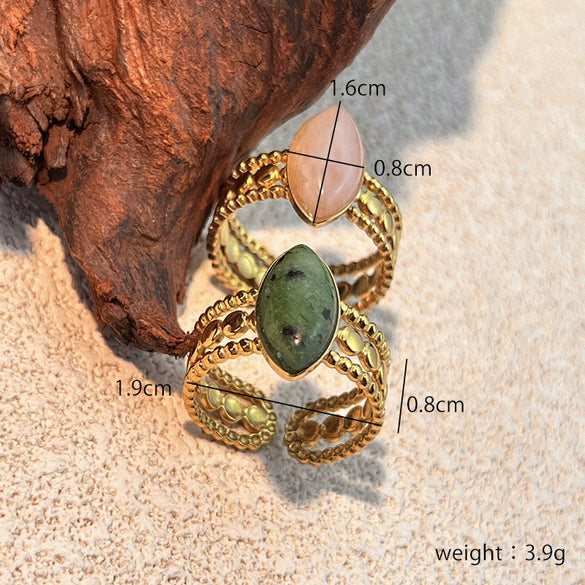 Stainless Steel Open Rings Inlaid With Natural Stone Heart Shape Electroplated Minimalist Geometric Jewelry