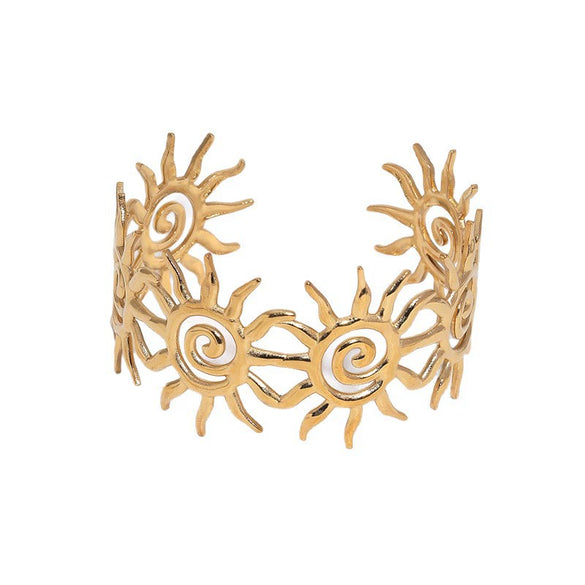 Stainless Steel Open Sun Bracelet With Spiral Design Electroplated Minimalist High End Style For Women