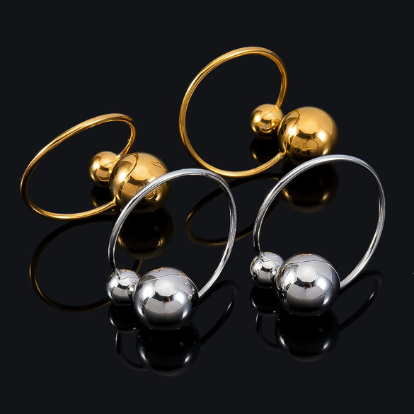 Stainless Steel Open Tail Ring With Steel Ball Electroplated 18K Gold