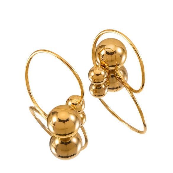 Stainless Steel Open Tail Ring With Steel Ball Electroplated 18K Gold