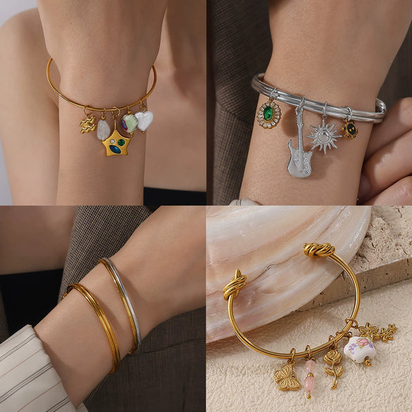 316L Stainless Steel Open Thin Irregular Minimalist Retro Personality Electroplated Bracelet