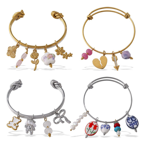 316L Stainless Steel Open Thin Irregular Minimalist Retro Personality Electroplated Bracelet