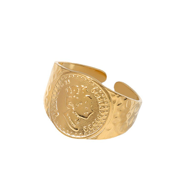 Stainless Steel Opening Adjustable Women's Queen Head Ring British Retro Style Electroplated