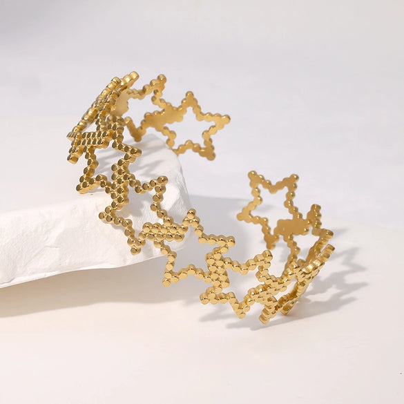 Stainless Steel Opening Hollow Fivepointed Star Bracelet With Electroplating Treatment And Minimalist Design