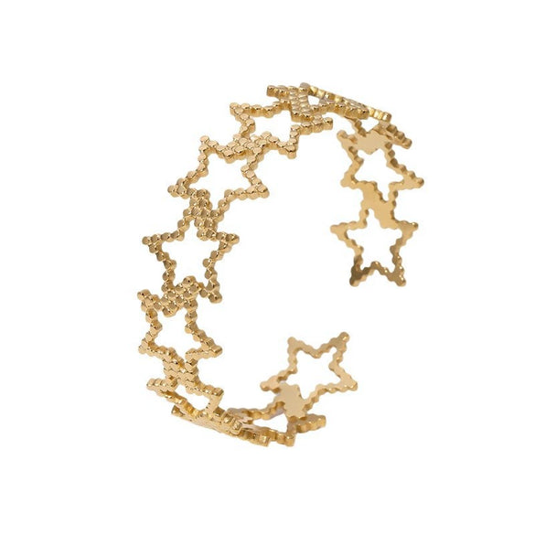 Stainless Steel Opening Hollow Fivepointed Star Bracelet With Electroplating Treatment And Minimalist Design