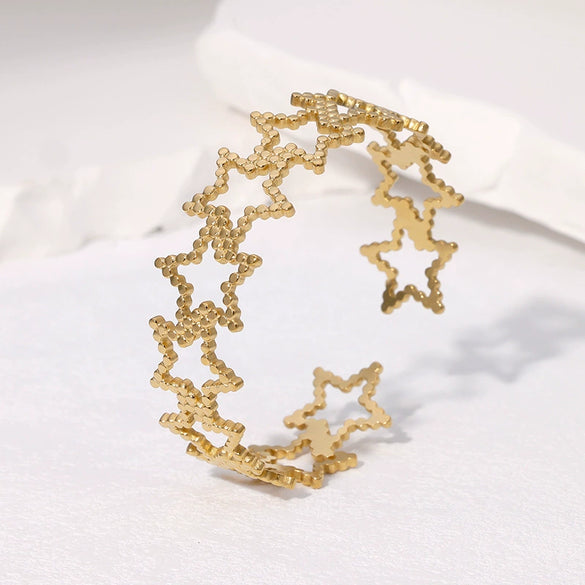 Stainless Steel Opening Hollow Fivepointed Star Bracelet With Electroplating Treatment And Minimalist Design