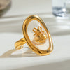 Stainless Steel Opening Ring With Animal Zodiac Pattern Electroplated For Women