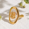 Stainless Steel Opening Ring With Animal Zodiac Pattern Electroplated For Women