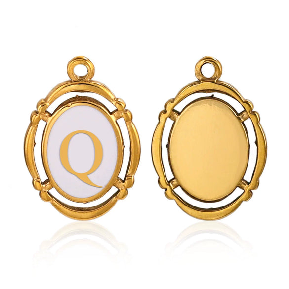Stainless Steel Oval And Hexagonal Geometric Letter Pendant Jewelry Accessories With Electroplating