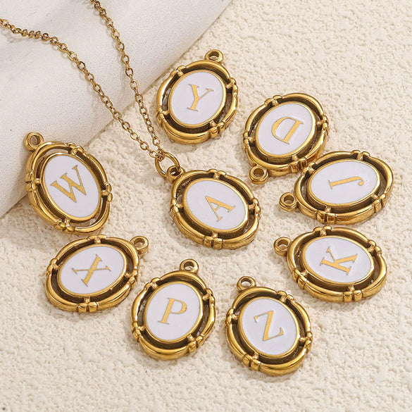Stainless Steel Oval And Hexagonal Geometric Letter Pendant Jewelry Accessories With Electroplating