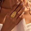 Stainless Steel Oval Conch Shape Retro Light Luxury Ring Electroplated