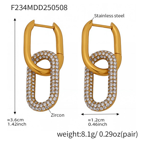 Stainless Steel Oval Double Ring Ear Buckle Fashion Personality Geometric Pattern Earrings With Electroplating For Women